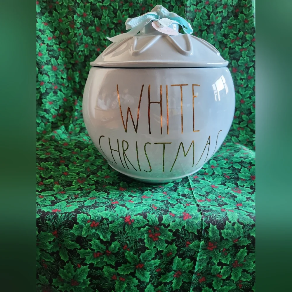 Rae Dunn Christmas Ornament Canister Blue Gold  Extra Large New